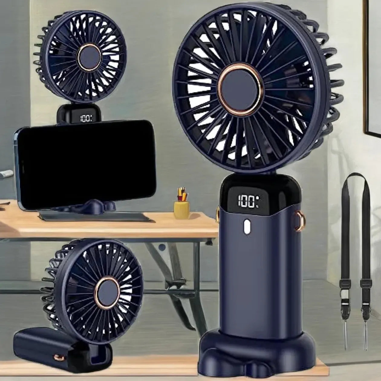 CoolBreeze Foldable Handheld Fan – USB Rechargeable Portable Mini Fan with Digital Battery Display